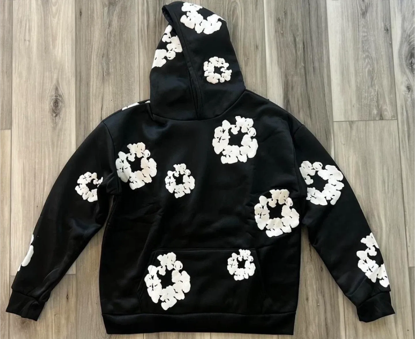 Denim Tears Hoodie Black with White Floral Design image indicator(3)