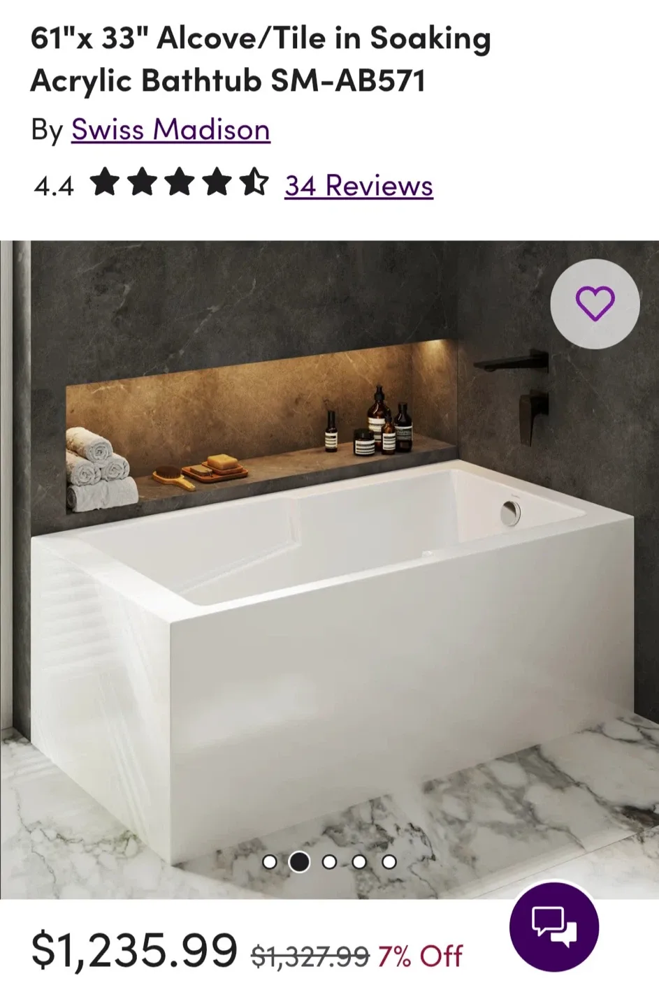 Swiss Madison 61" Acrylic Bathtub