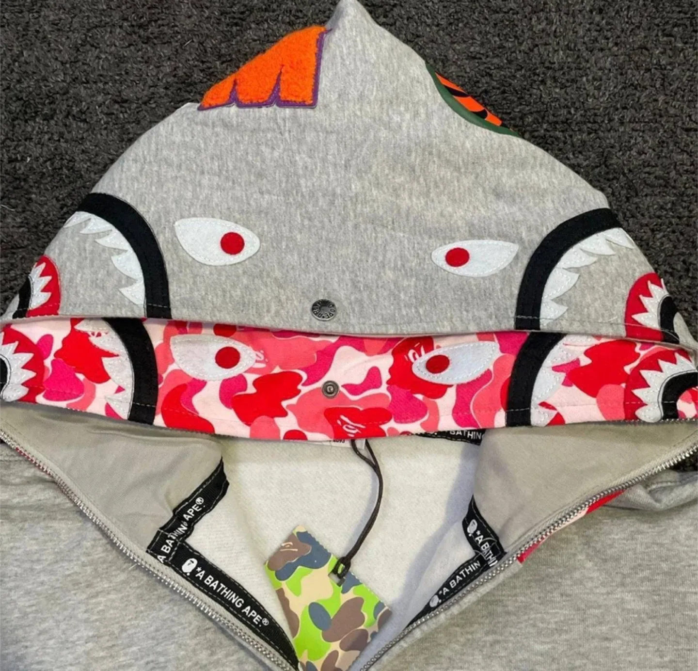 Bape Shark Full Zip Double Hooded Grey/Pink Camo Mix image indicator(5)