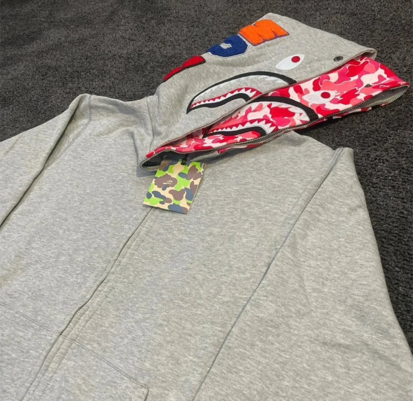 Bape Shark Full Zip Double Hooded Grey/Pink Camo Mix image indicator(2)