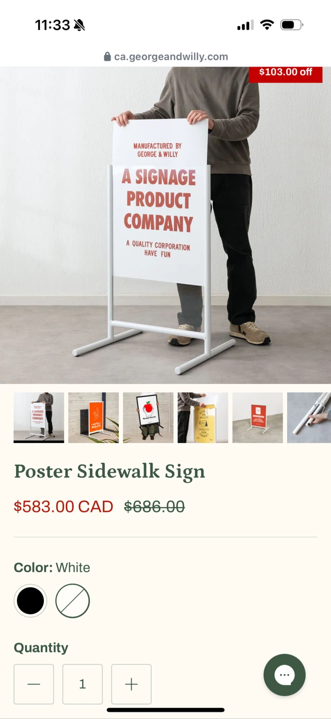 George & Willy Poster Sidewalk Sign - White