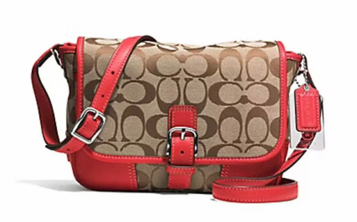 Coach Signature Canvas & Red Leather Crossbody Bag