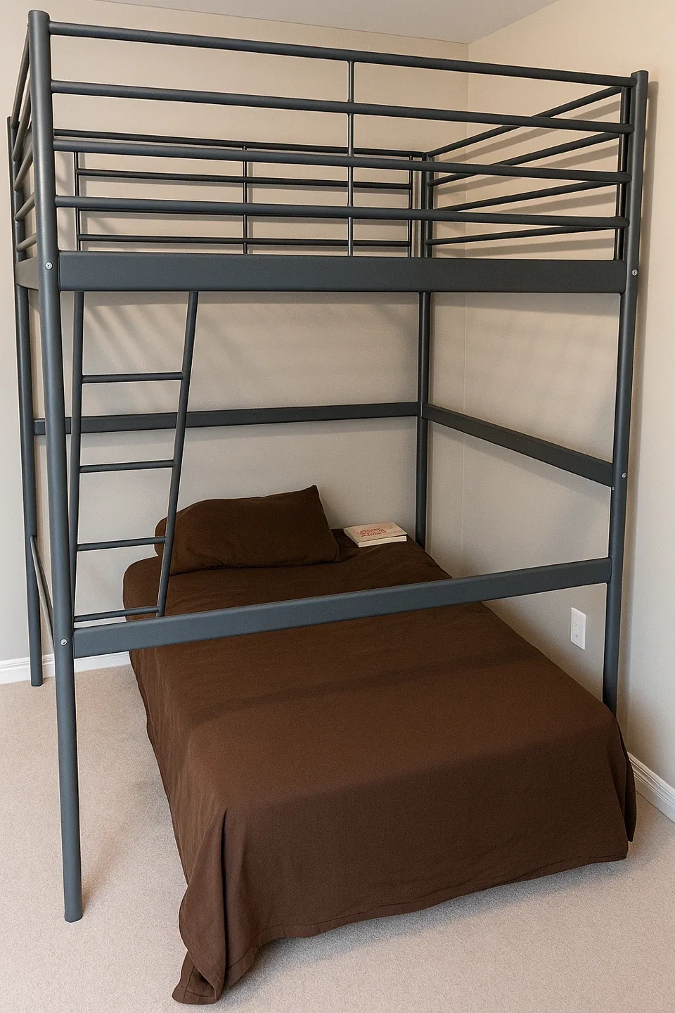 Grey Metal Loft Bunk Bed – Twin Size, Very Sturdy