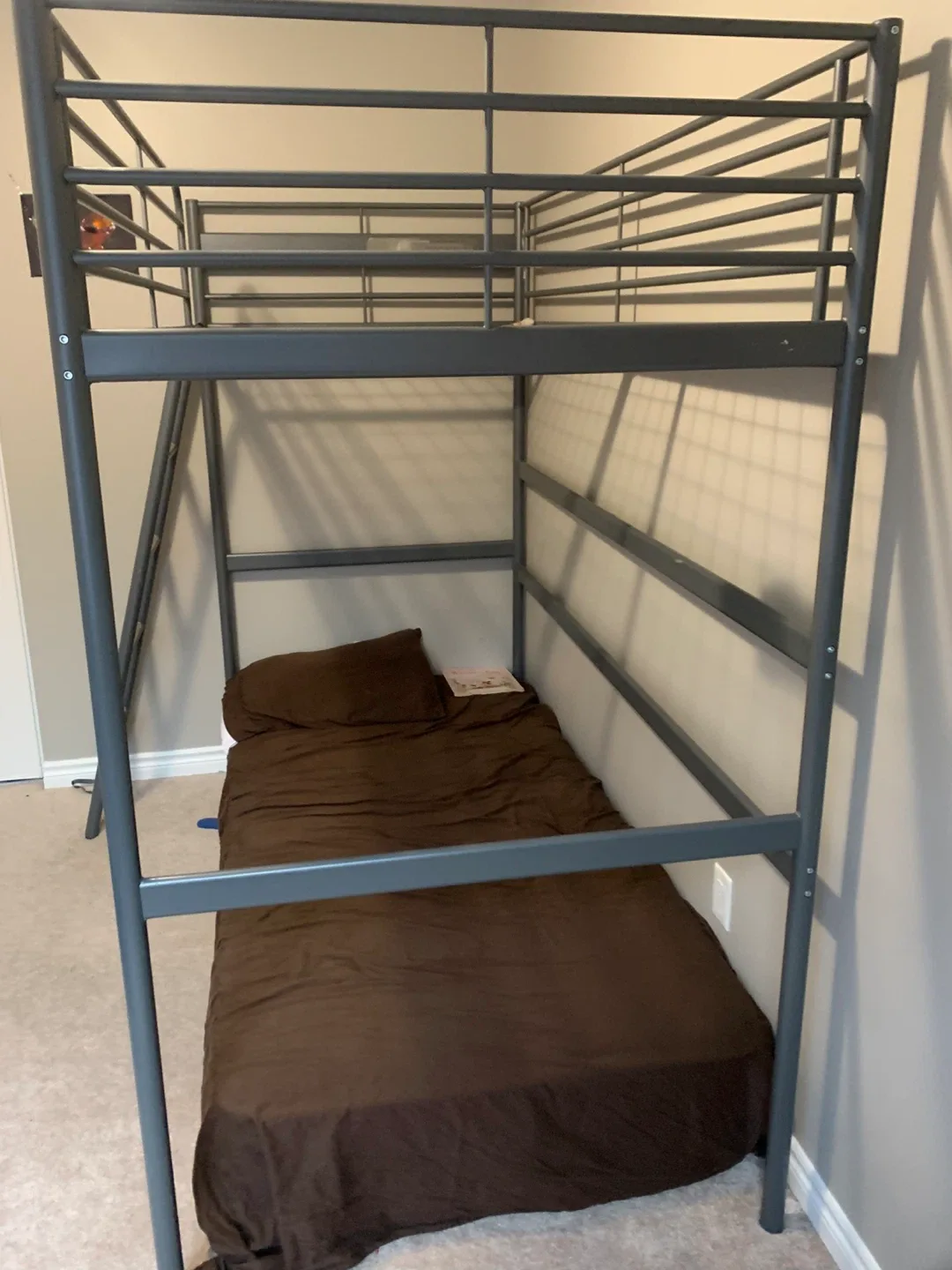 Grey Metal Loft Bunk Bed – Twin Size, Very Sturdy image indicator(2)