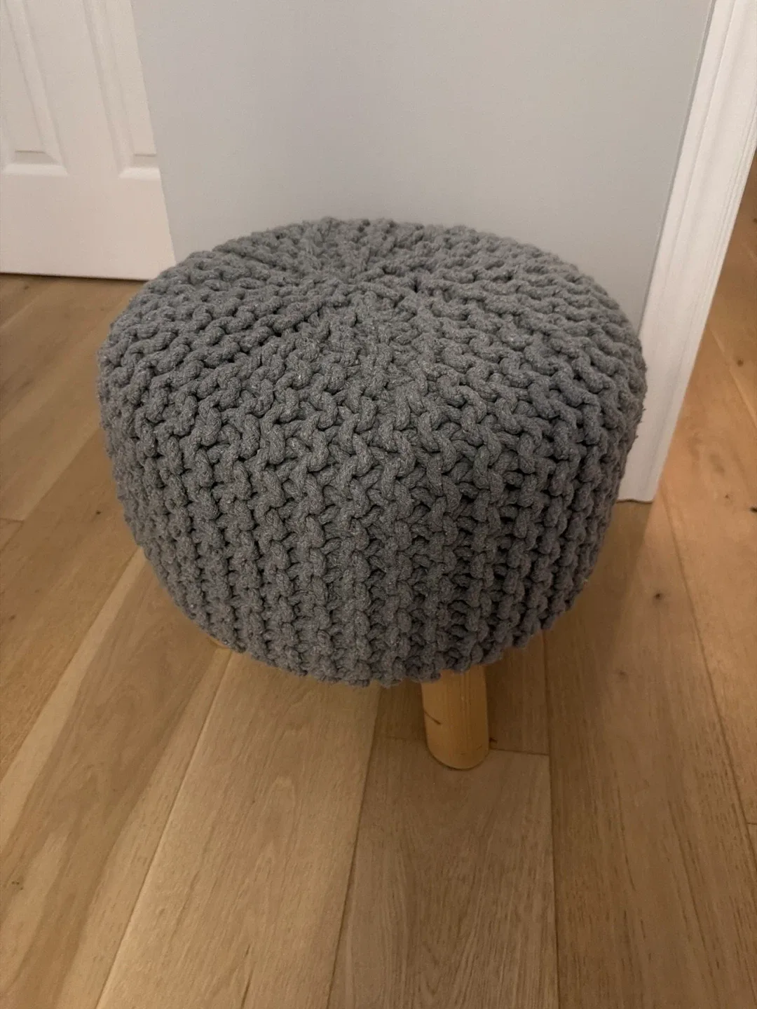 Grey Knit Pouf Ottoman