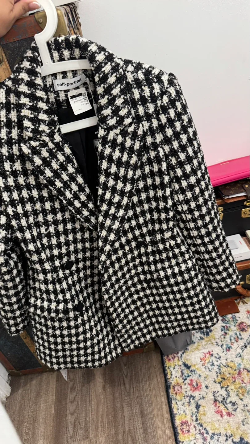 Self-Portrait Black & White Houndstooth Blazer US 8 image indicator(3)
