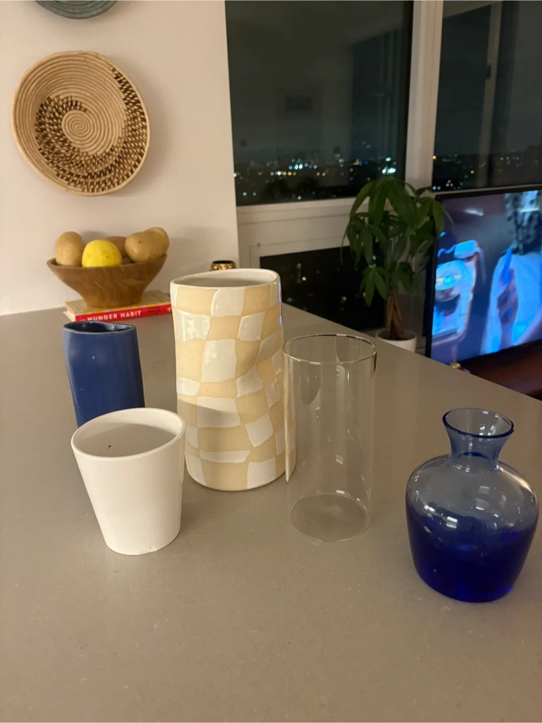 Assorted Vases - Blue, White, Clear, Patterned