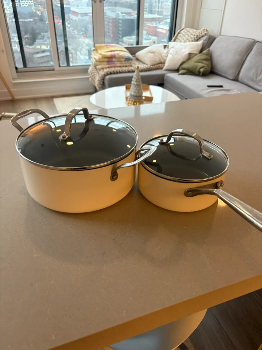 Pot Set with Lids - Cream Colour