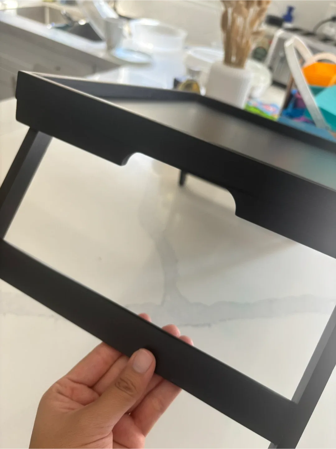 Black Breakfast Table Tray with Folding Legs - 16.3" x 11" image indicator(3)