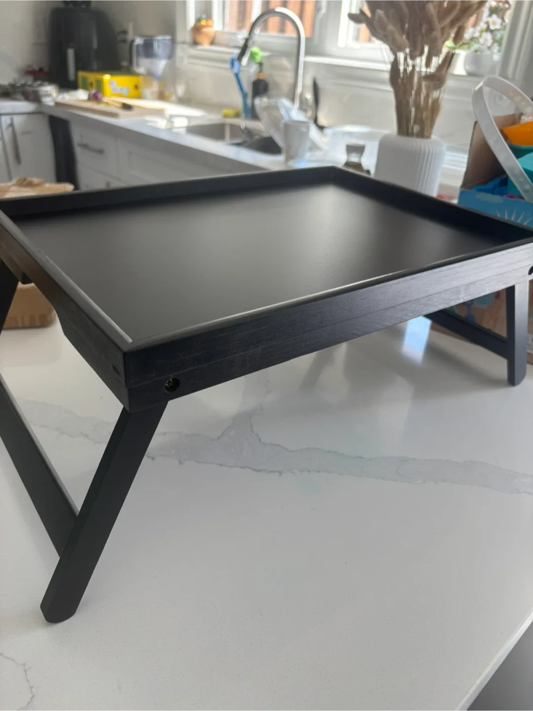 Black Breakfast Table Tray with Folding Legs - 16.3" x 11" image indicator(2)