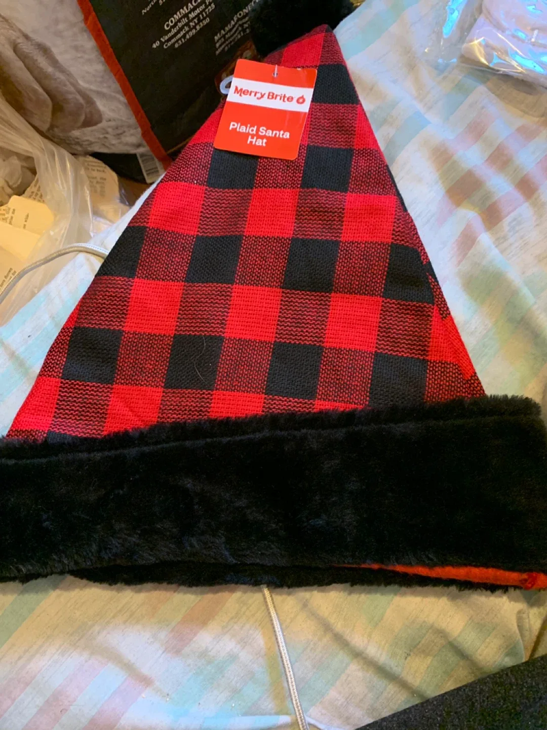 Merry Brite Plaid Santa Hat - New
