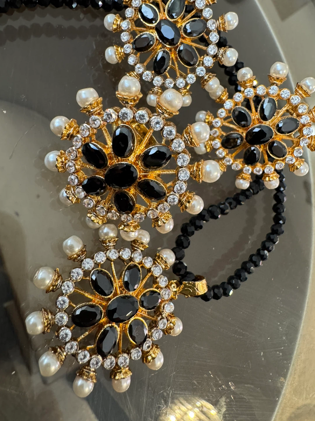 Black & Gold Floral Pearl Necklace - photo 2