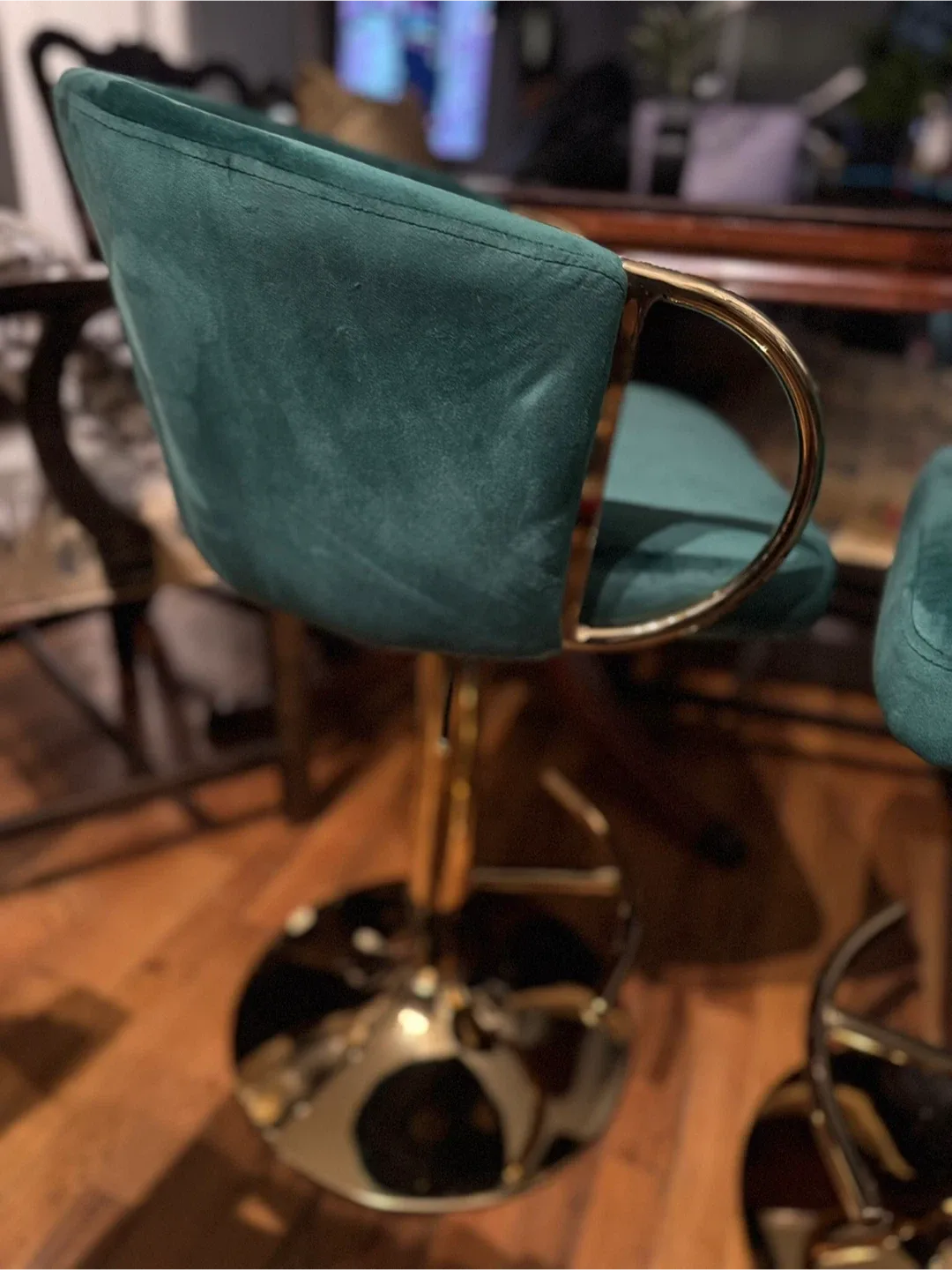 2- Green Velvet Swivel Bar Stool #cleanout image indicator(4)