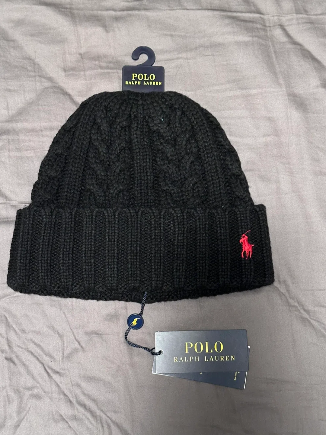 New Polo Ralph Lauren Black Knit Beanie