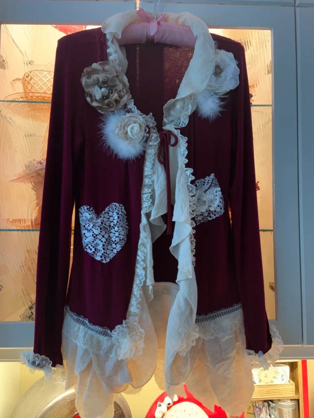 Burgundy Embellished Cardigan