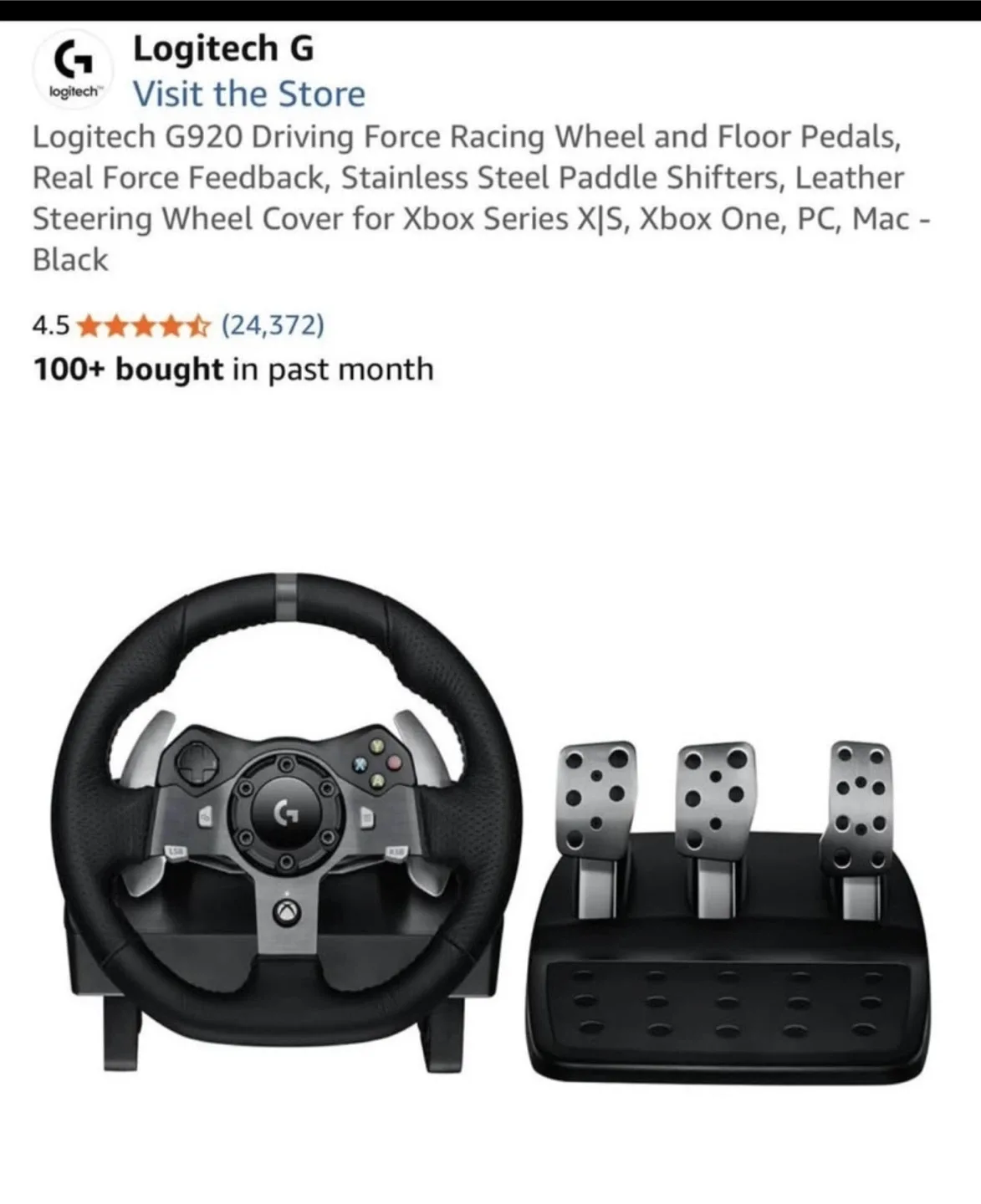 Logitech G920 Racing Wheel & Pedals for Xbox/PC