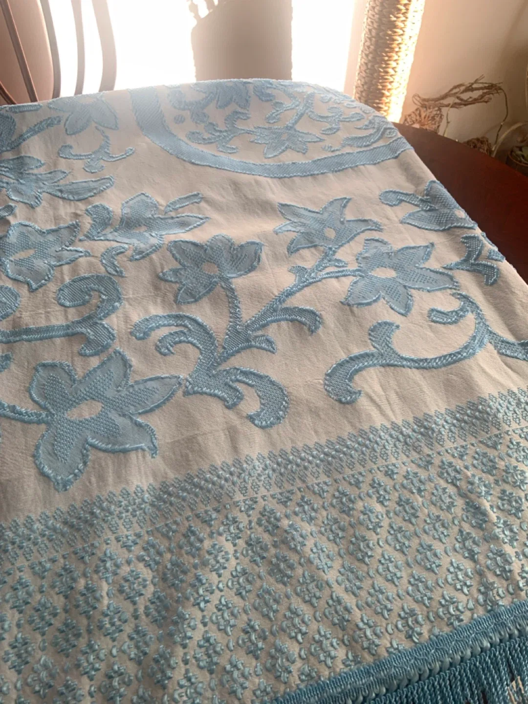 Floral Embroidered Bedspread- Light Blue image indicator(9)