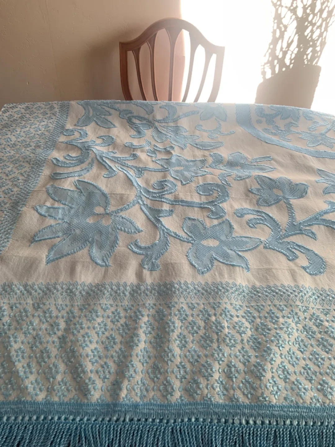 Floral Embroidered Bedspread- Light Blue image indicator(10)
