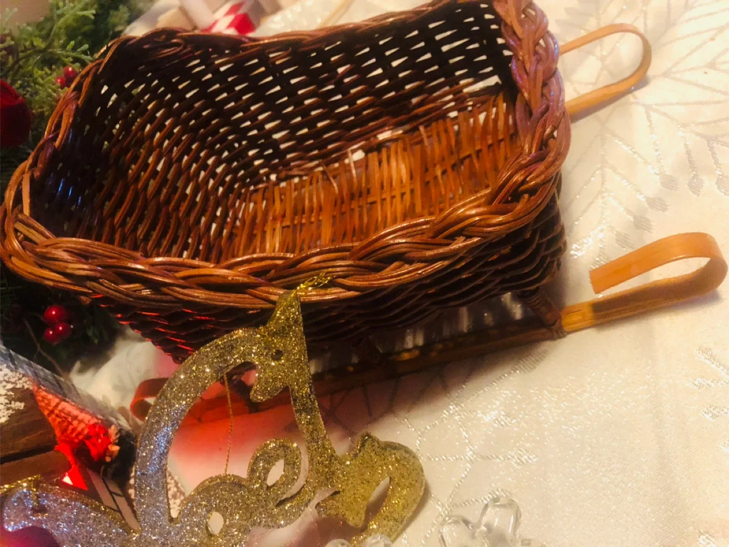 Christmas LOT: Village House, Wicker Sleigh etc #Cleanout image indicator(2)
