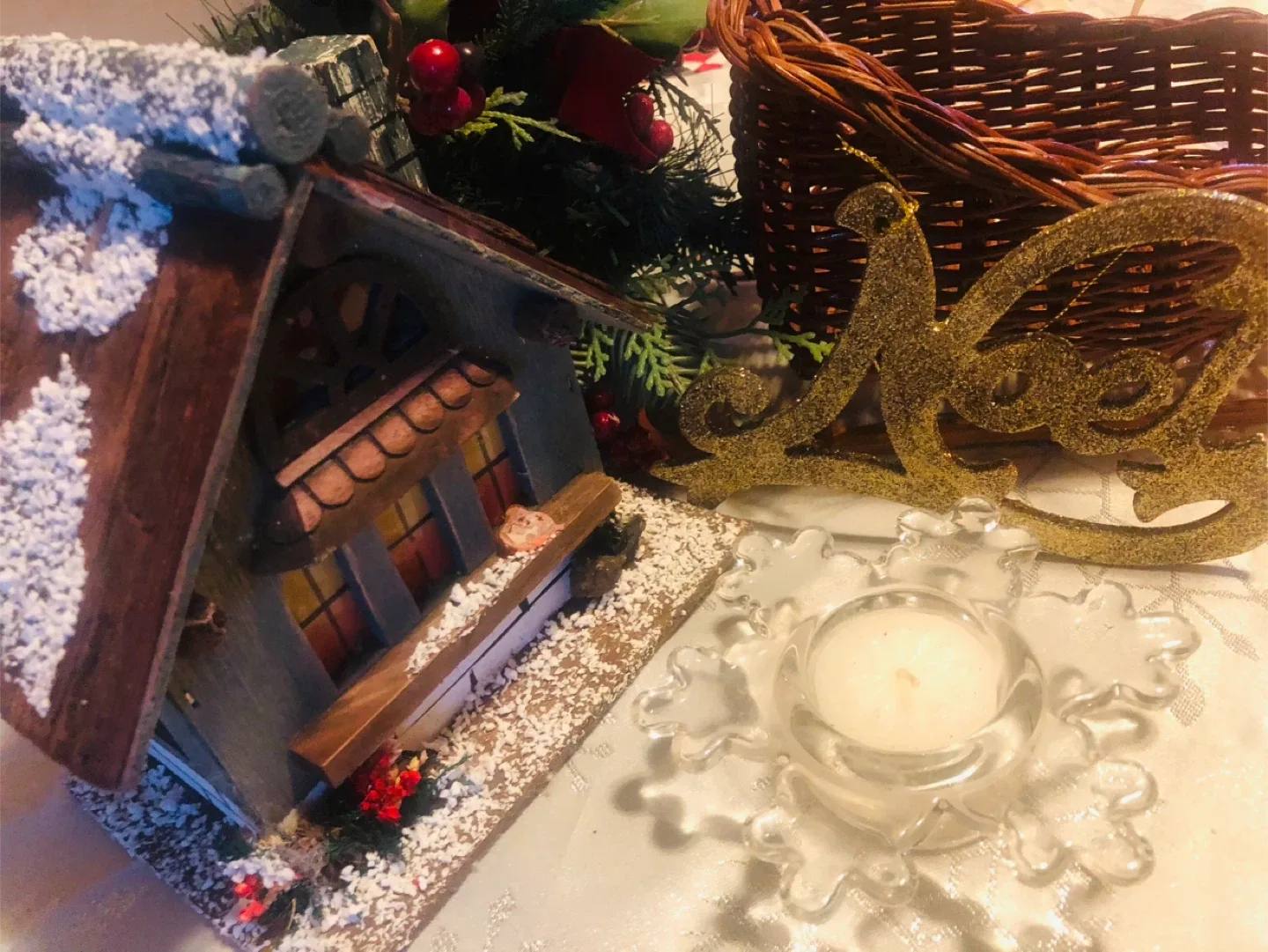 Christmas LOT: Village House, Wicker Sleigh etc #Cleanout image indicator(9)