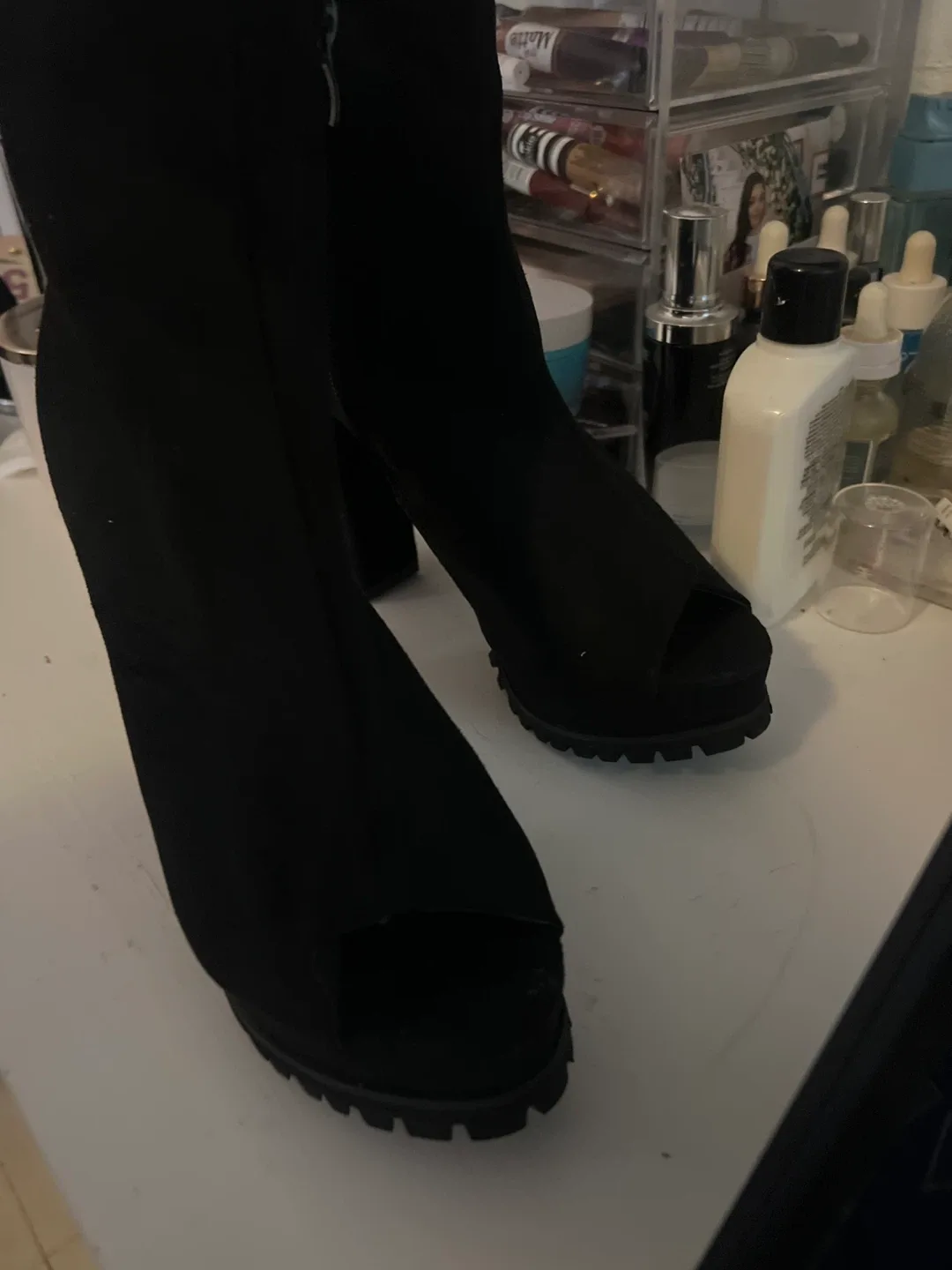 Black Peep Toe Platform Booties image indicator(2)