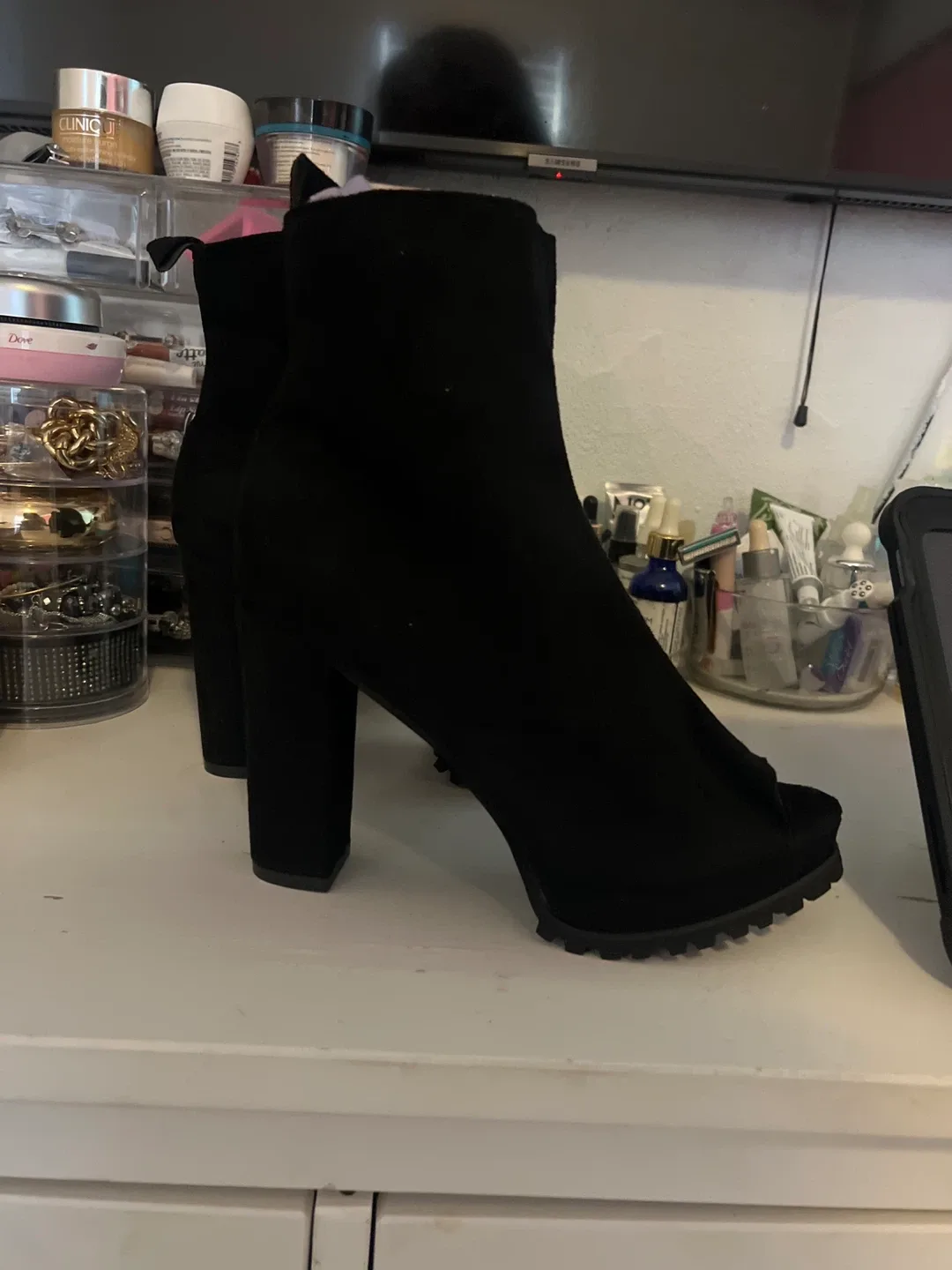 Black Peep Toe Platform Booties