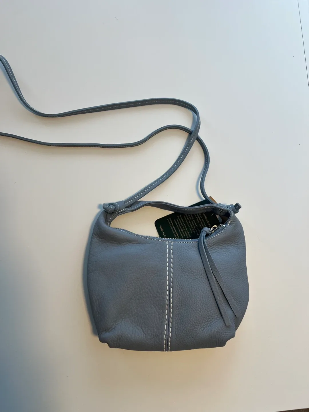 Roots Leather Satchel Bag - silver blue