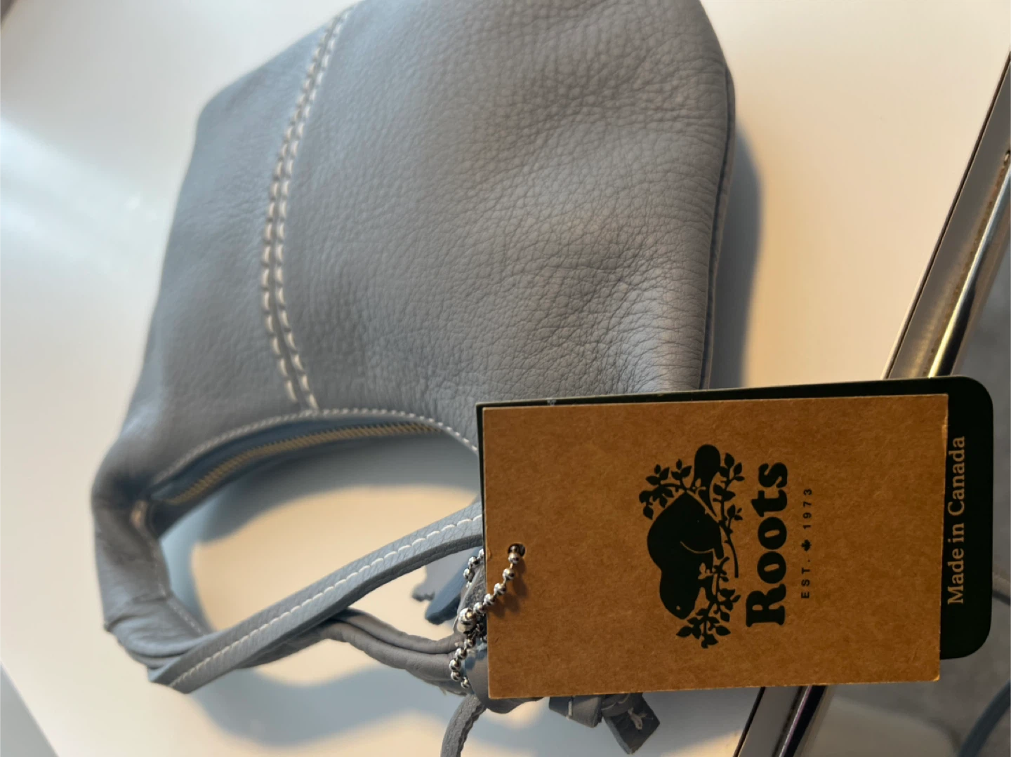 Roots Leather Satchel Bag - silver blue - photo 3