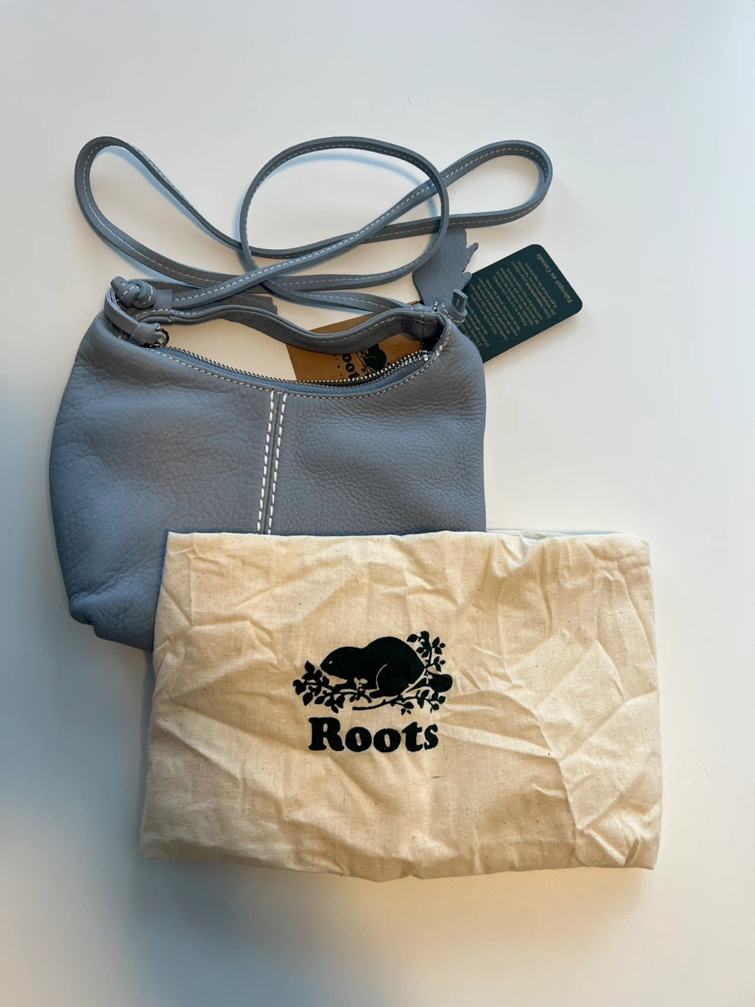 Roots Leather Satchel Bag - silver blue - photo 4