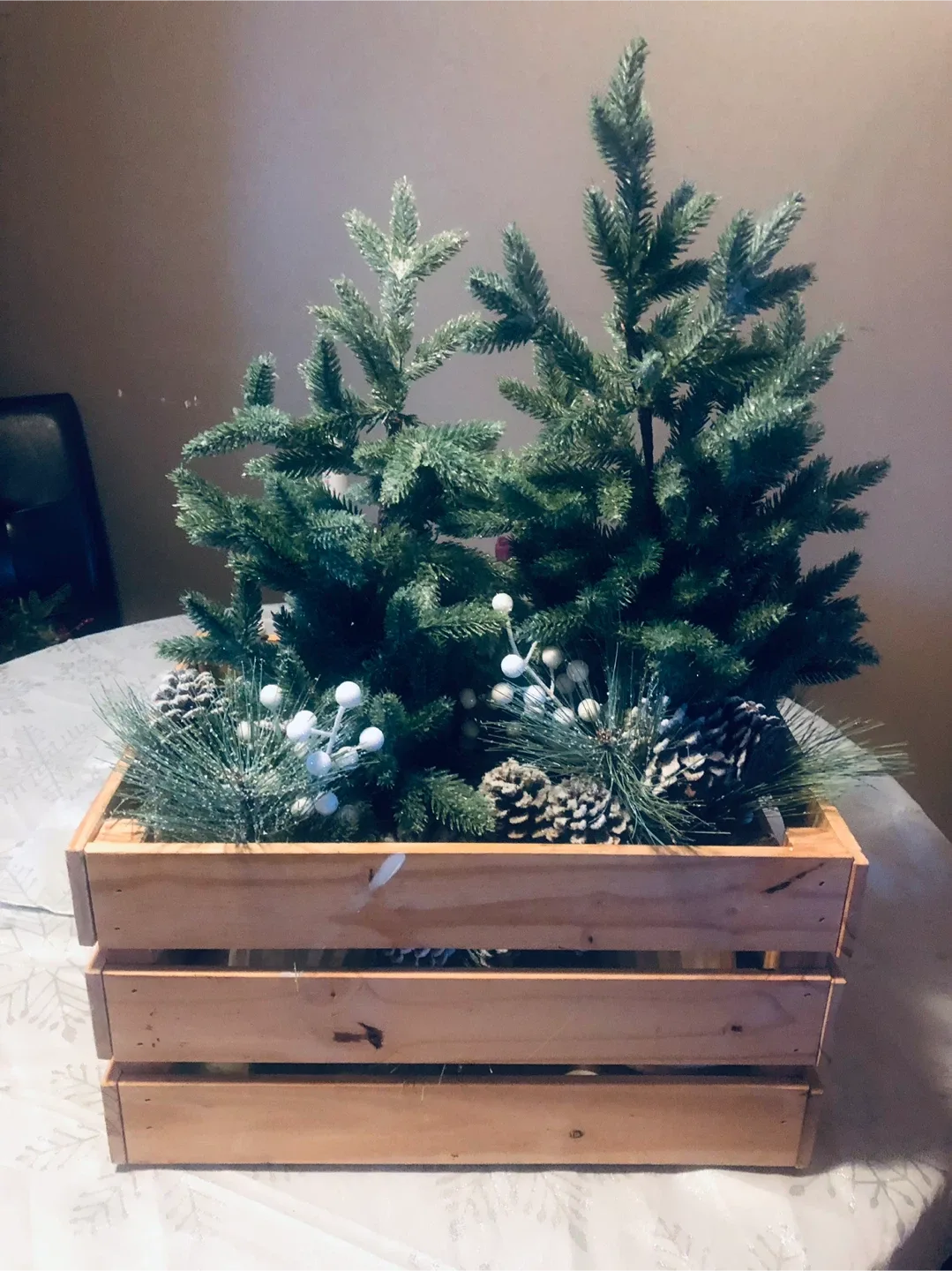 Christmas Evergreen Trees Decor in Crate Wood Box #Cleanout image indicator(2)