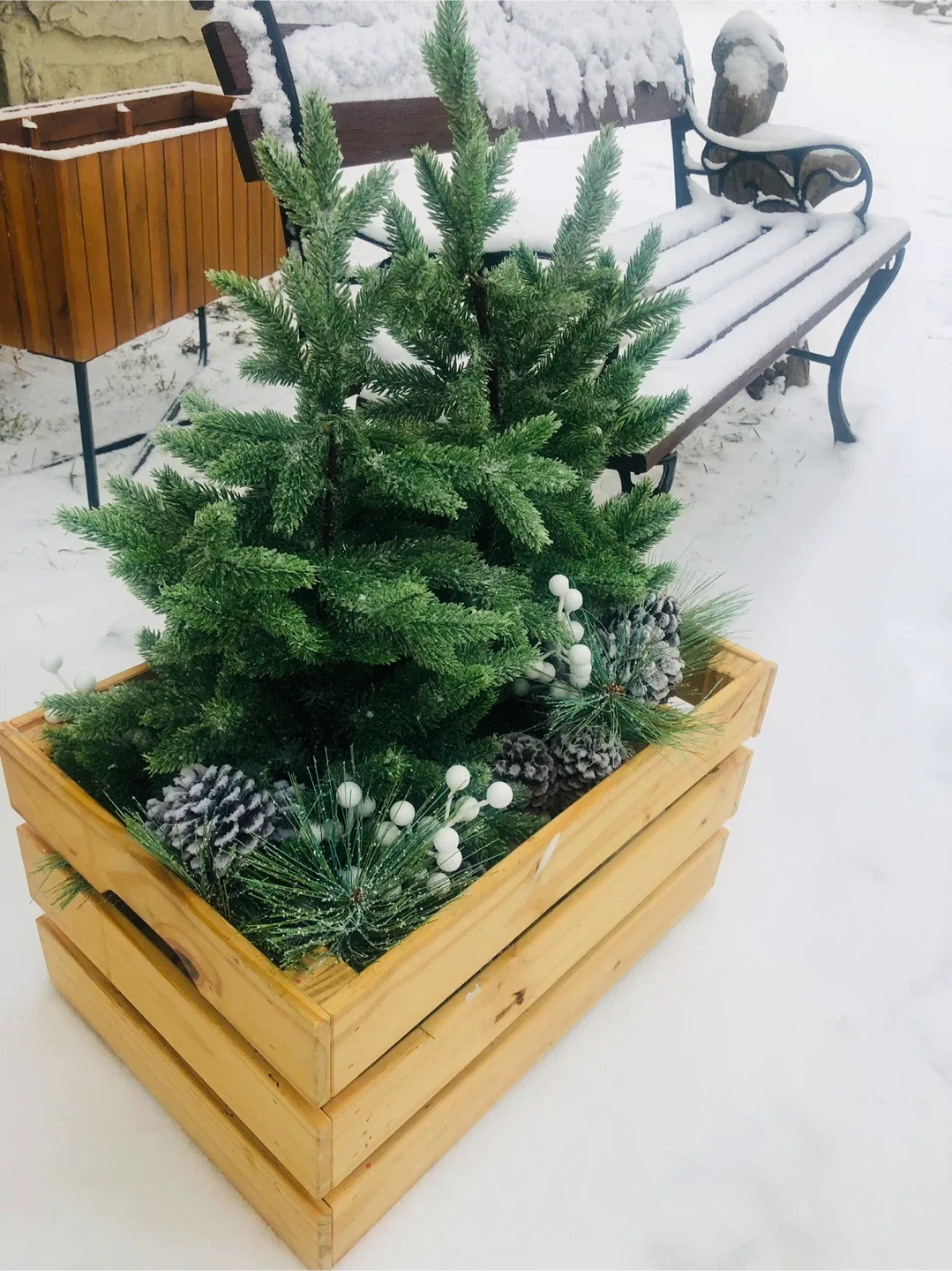 Christmas Evergreen Trees Decor in Crate Wood Box #Cleanout