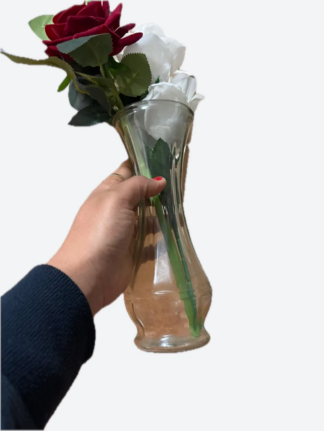 Artificial Roses in Glass Vase image indicator(2)