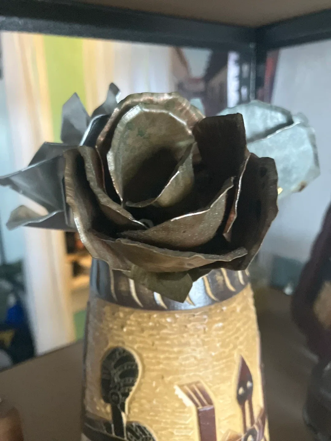 Metal Rose Sculpture in Vase