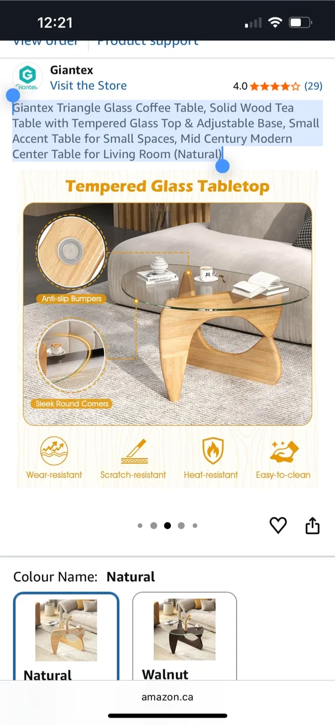 Giantex Triangle Glass Coffee Table - Natural Wood