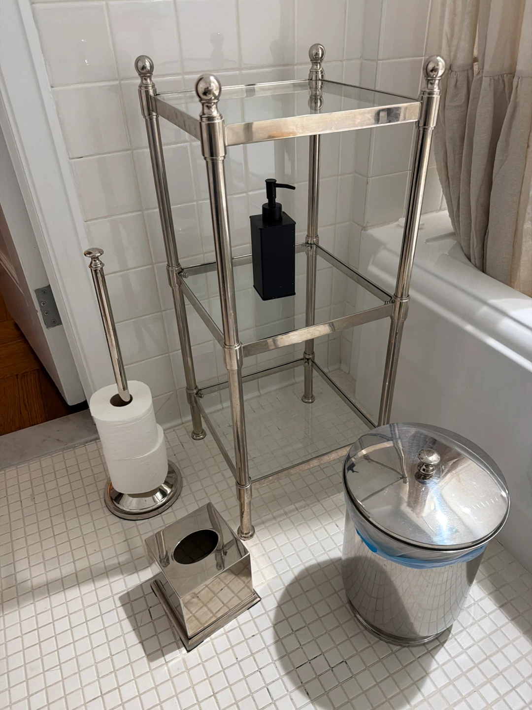 Free Pottery Barn Silver Bathroom Shelf & Accessories