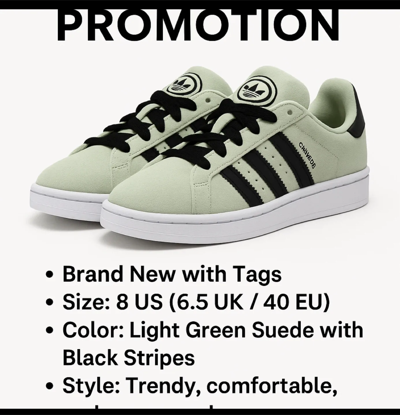 New Adidas Campus 00s Light Green Suede, US 8