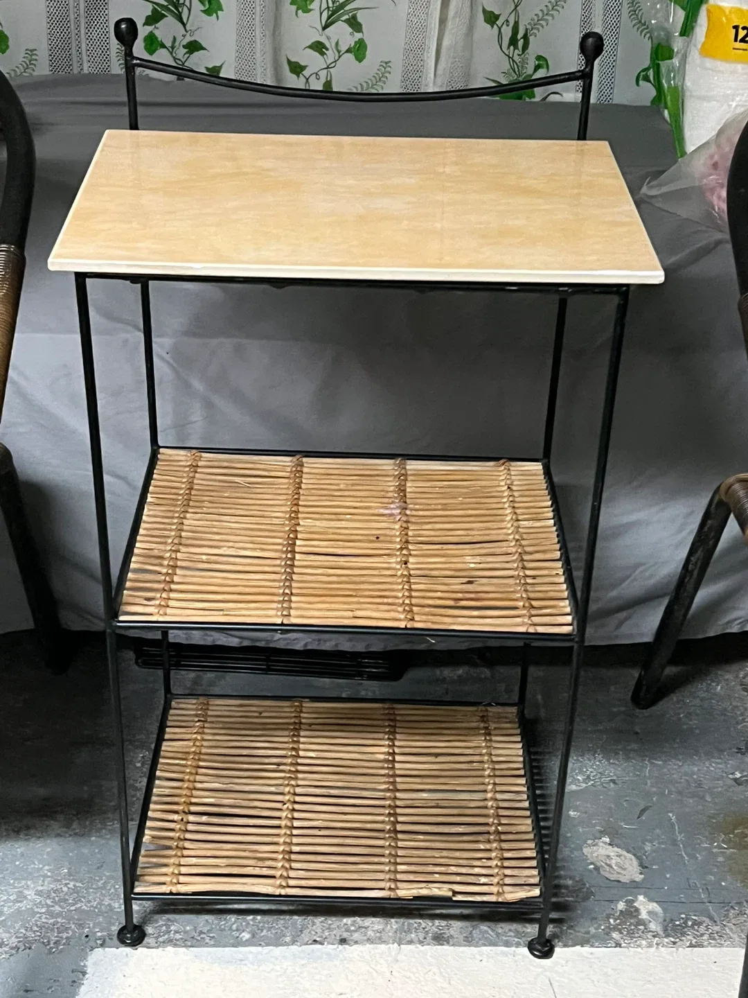 3-Tier Metal and Bamboo Shelf with a piece of nice maple  top