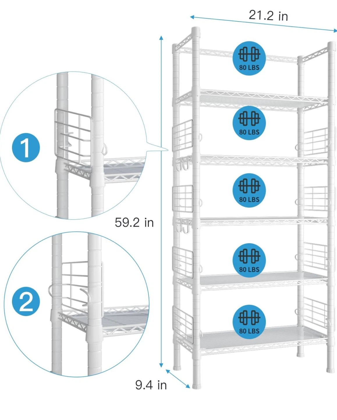 White 6-Tier Metal Wire Shelving Unit - photo 5