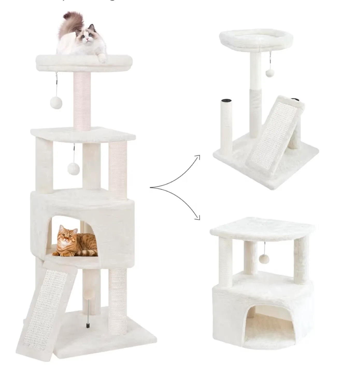 Beige Cat Tree with Scratching Post (grey )