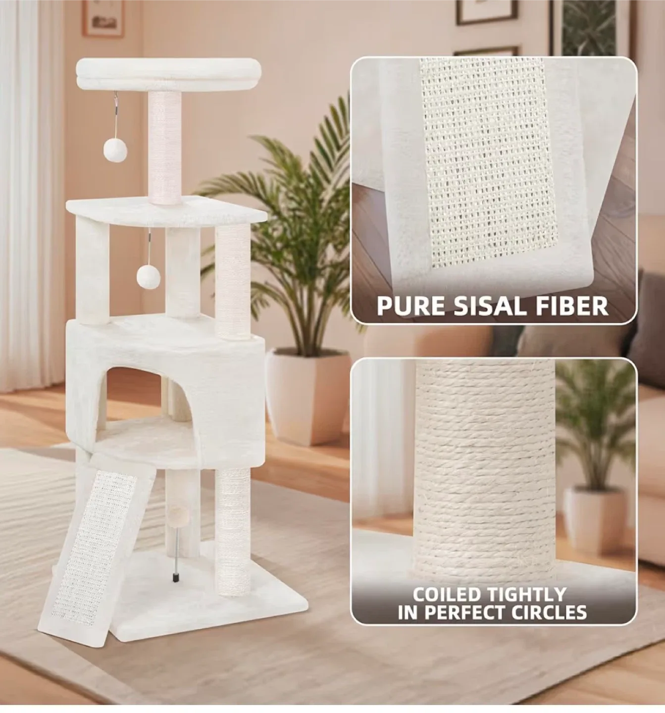 Beige Cat Tree with Scratching Post (grey ) image indicator(4)