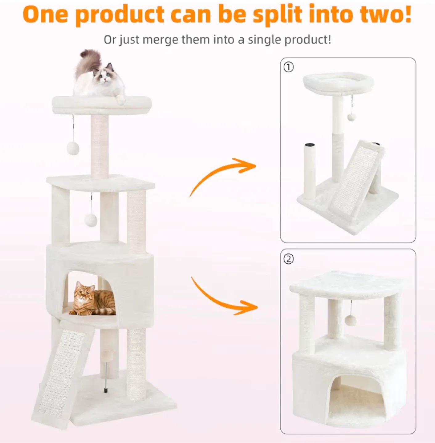 Beige Cat Tree with Scratching Post (grey ) image indicator(2)