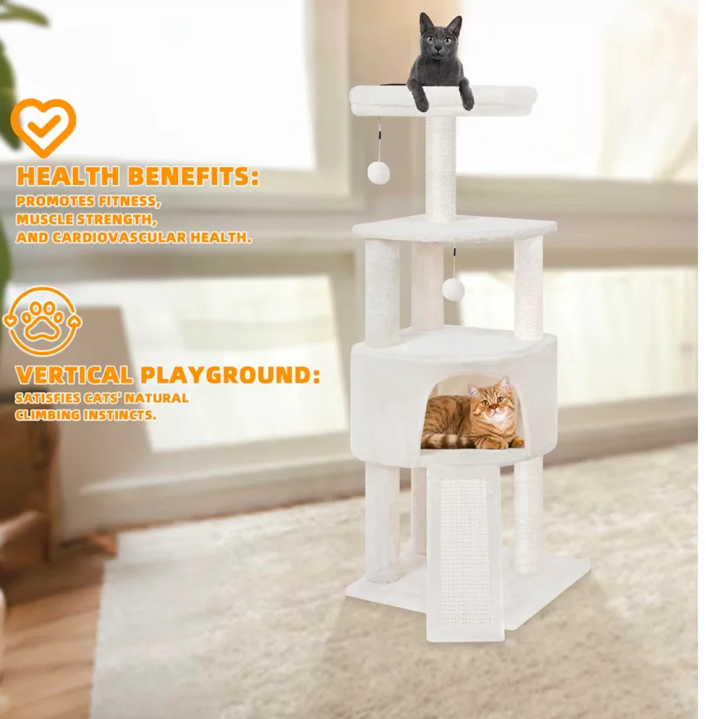 Beige Cat Tree with Scratching Post (grey ) image indicator(5)
