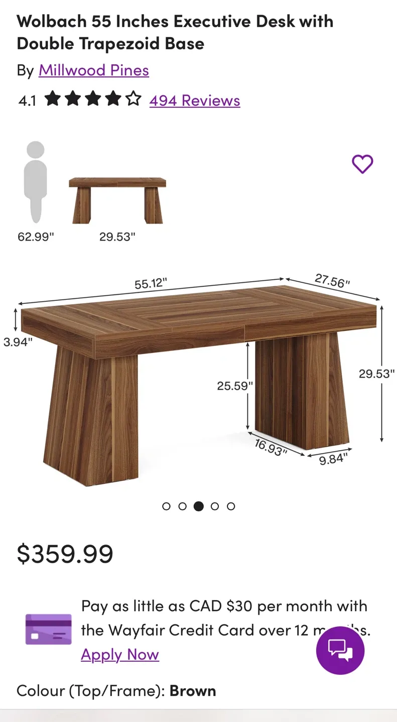 Wolbach 55" Executive Desk/Office,Dinning  Table