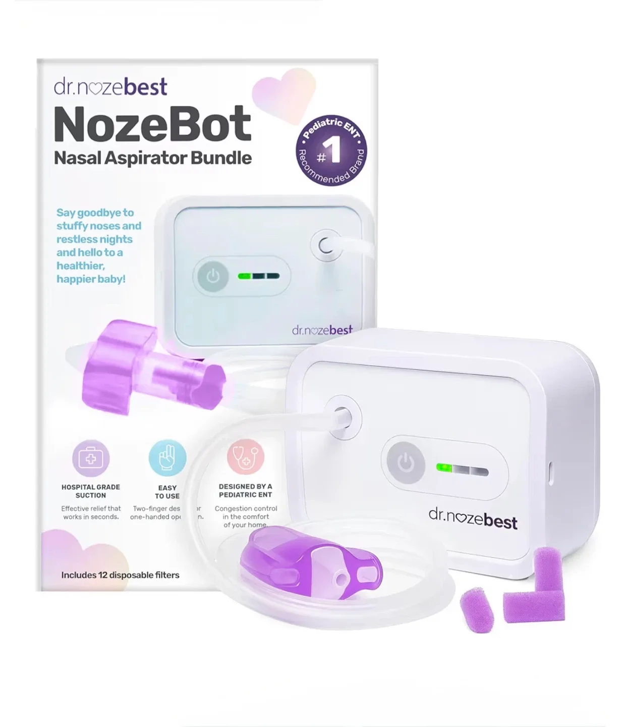 Dr. Noze Best NozeBot Nasal Aspirator Device rechargeable BNIB