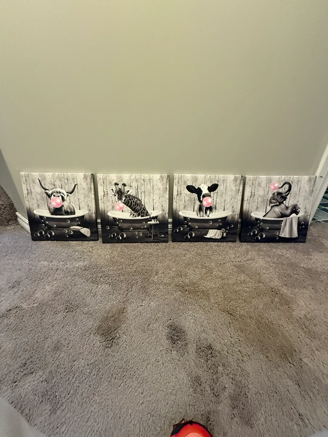 Set of 4 Animal Bubble Bath Wall Art