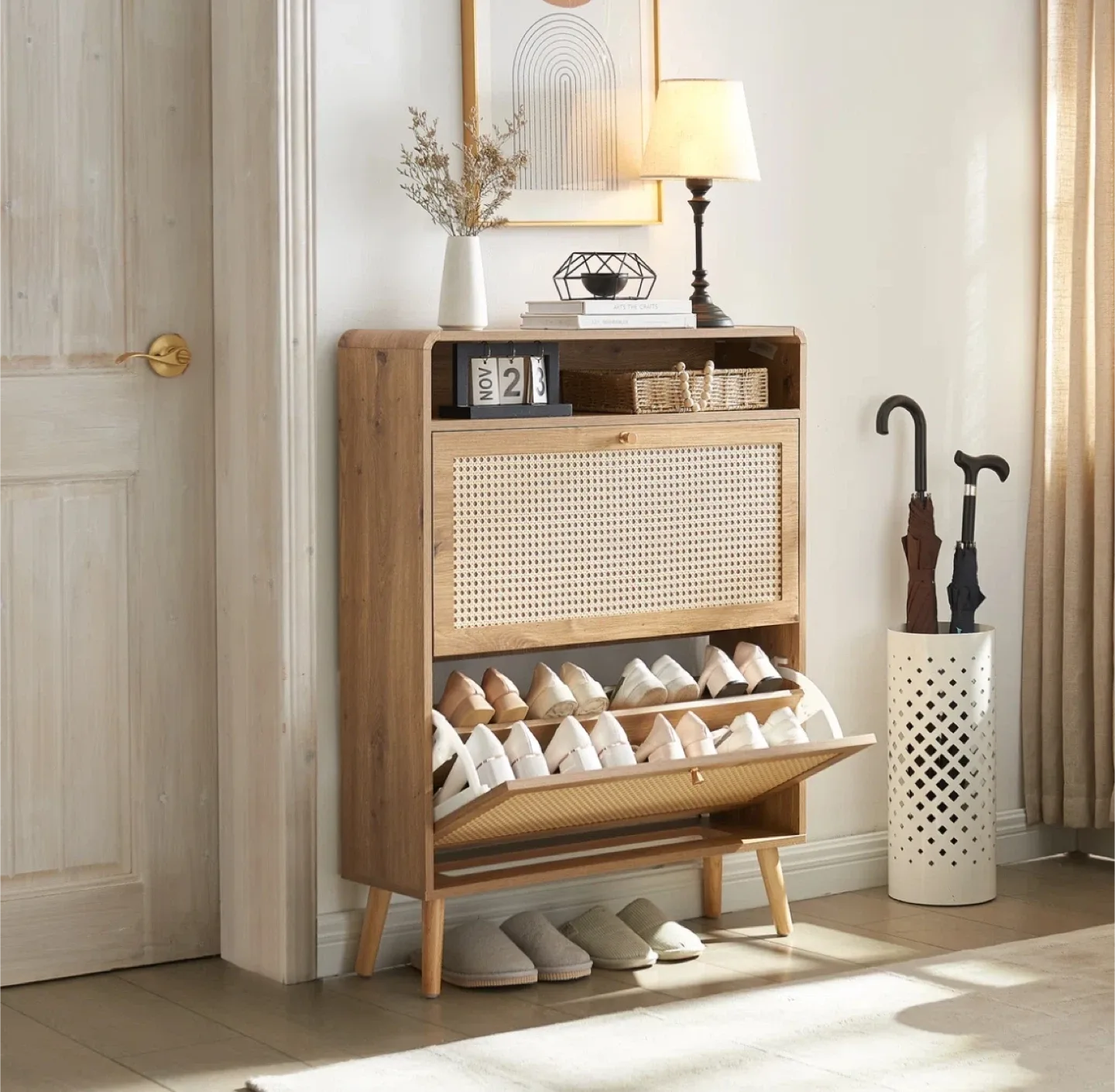 16 Pair Shoe Storage Cabinet/ Entryway Table image indicator(10)