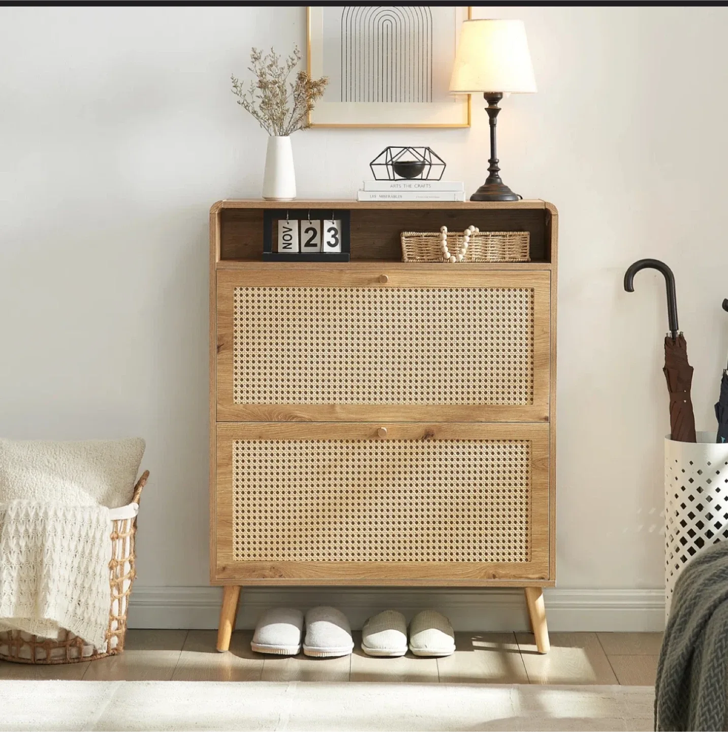 16 Pair Shoe Storage Cabinet/ Entryway Table image indicator(9)