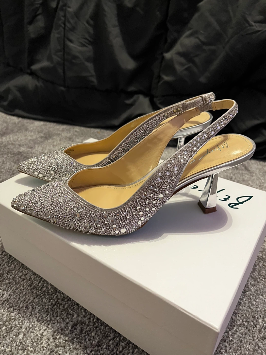 Betsey Johnson Silver Rhinestone Heels, Size 6 - photo 2
