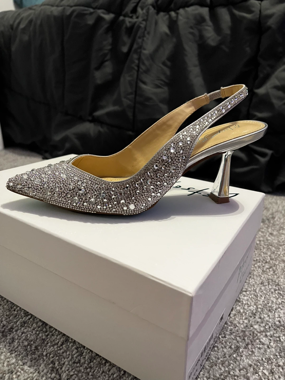 Betsey Johnson Silver Rhinestone Heels, Size 6