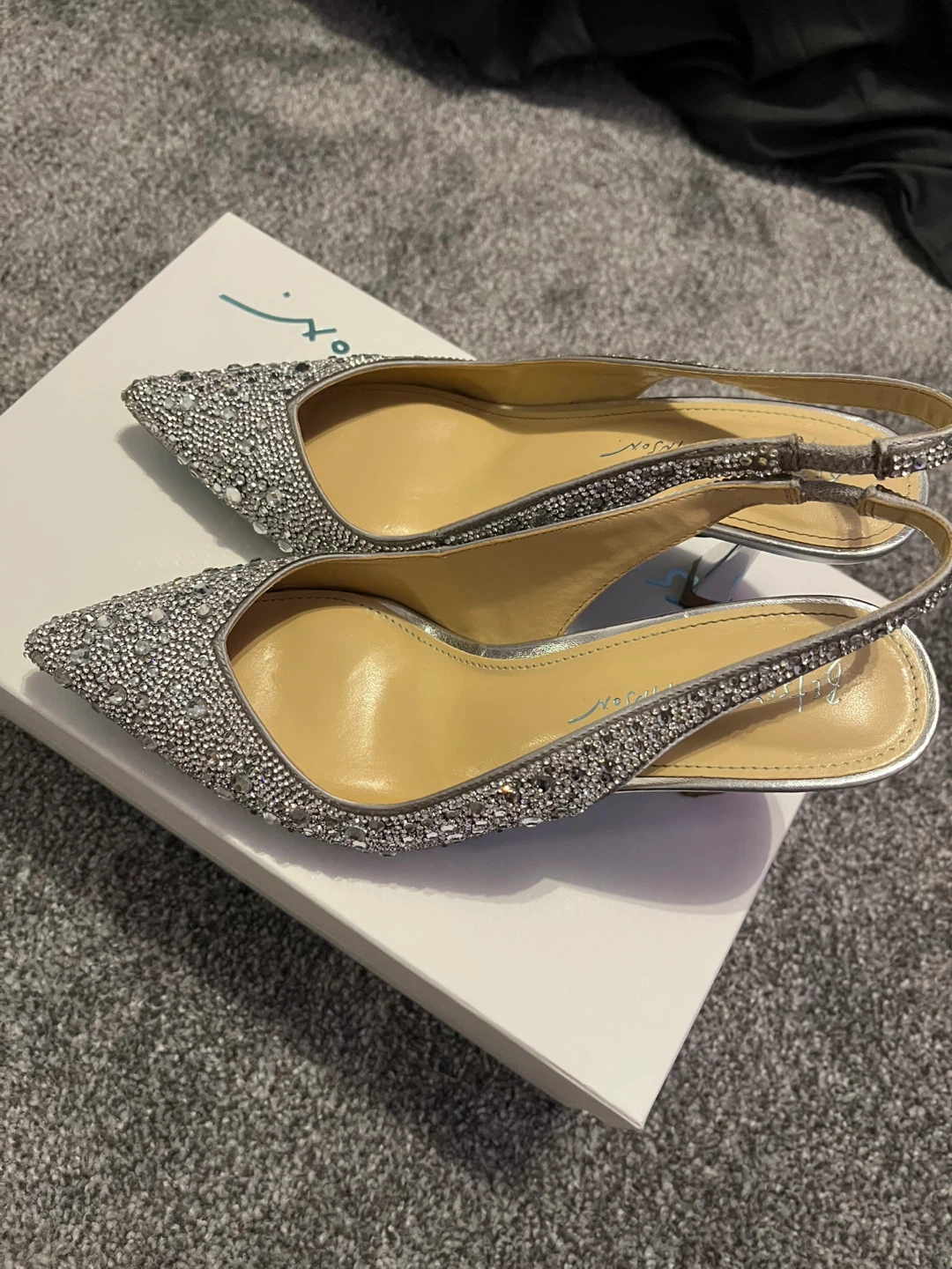 Betsey Johnson Silver Rhinestone Heels, Size 6 - photo 3